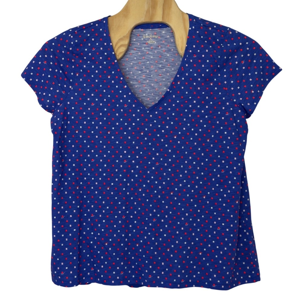 Lilly Pulitzer Etta Women's V-Neck Cotton Top Size XXL Borealis Blue Preppy NWT